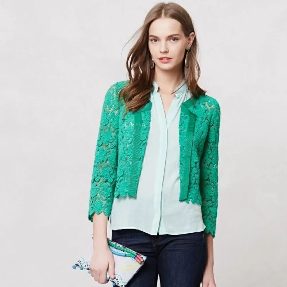 Anthropologie Elevenes Emerald Lace Jacket Medium